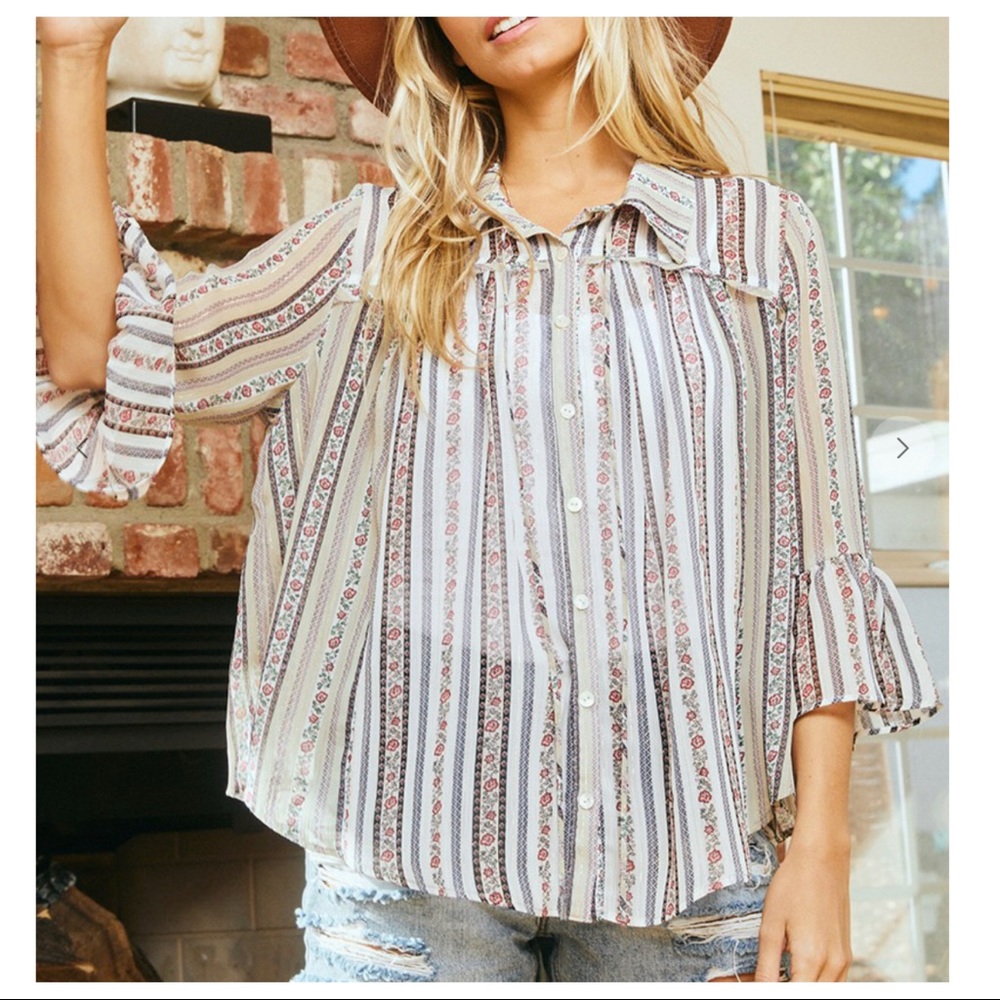#46 Beautiful Floral Print Sheer blouse - Picture 3 of 5